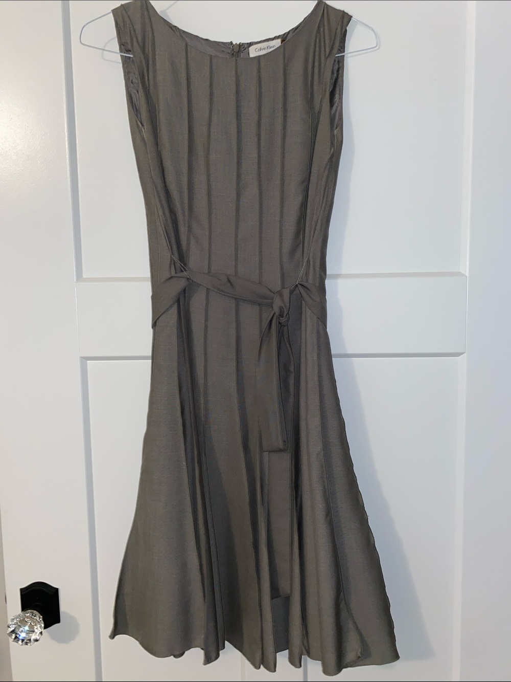 Calvin Klein Grey Sleeveless Belted Midi Dress